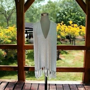 Womens PONCHO Michael Kors Light Gray Birdie Sweater Knit Cozy Wrap Poncho Cape